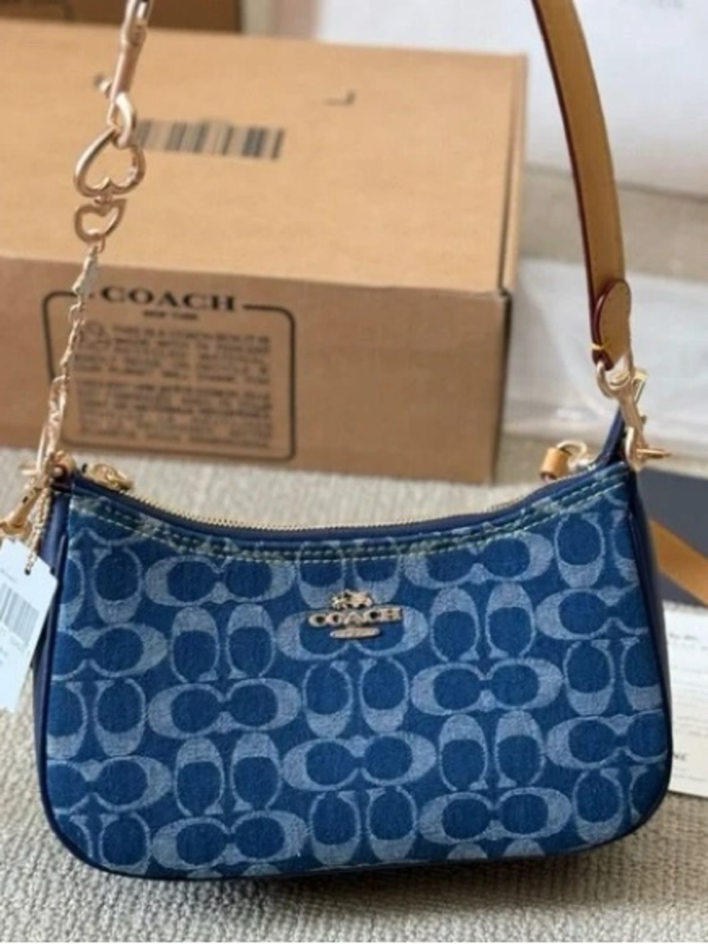 Coach Denim Signature Mini Shoulder Bag in Blue